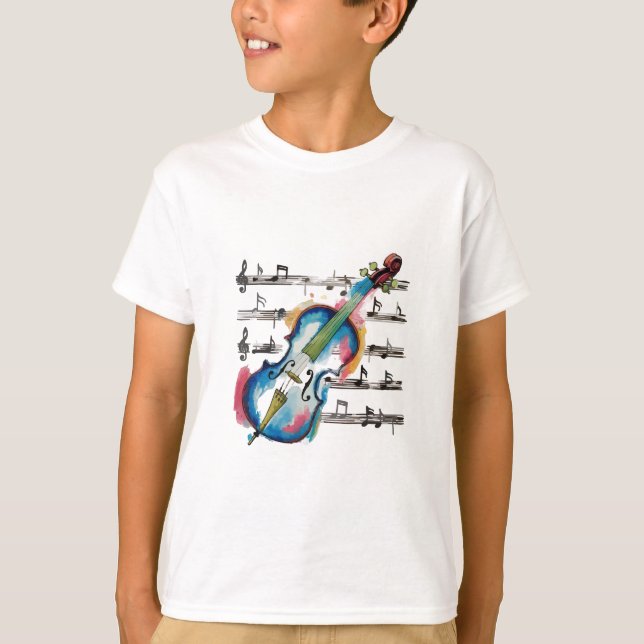 Camiseta Watercolor Violín Kids Basic (Anverso)