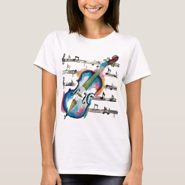 Camiseta Watercolor Violin Women's Basic (Anverso)