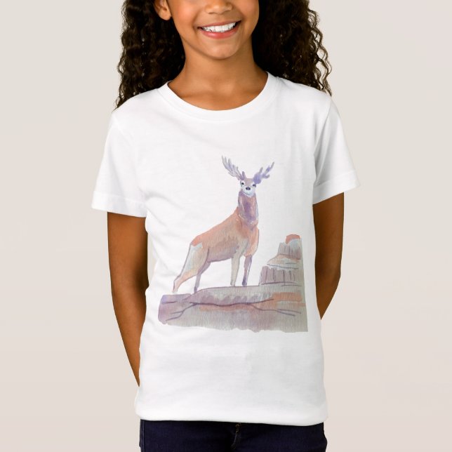 Camiseta Watercolor Woodland Animal Art Red Deer (Anverso)