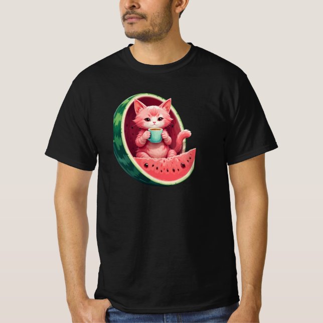 Camiseta Watermelon Cat Coffee Break (Anverso)