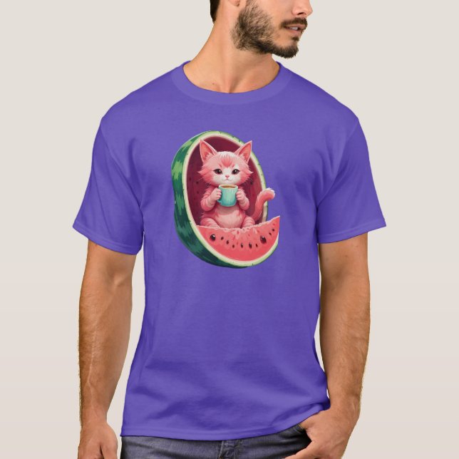 Camiseta Watermelon Cat Coffee Break (Anverso)