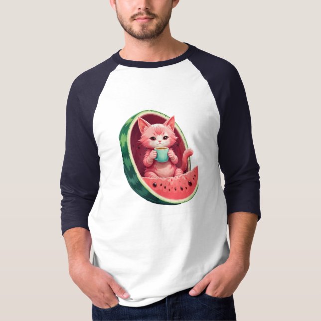 Camiseta Watermelon Cat Coffee Break (Anverso)