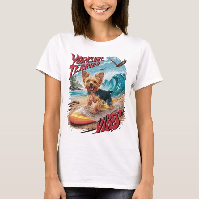 Camiseta Wave Rider Yorkshire Terrier Surfing Pup (Anverso)