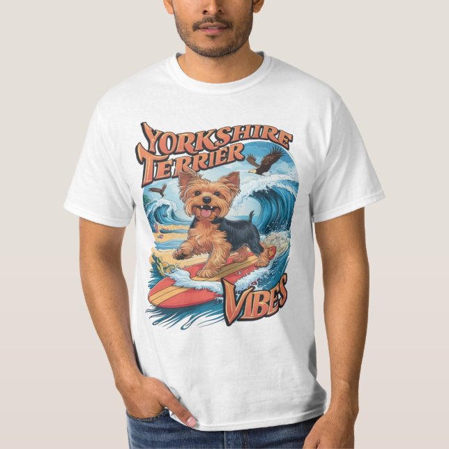 Camiseta Wave-Riding Yorkshire Terrier Pup (Anverso)