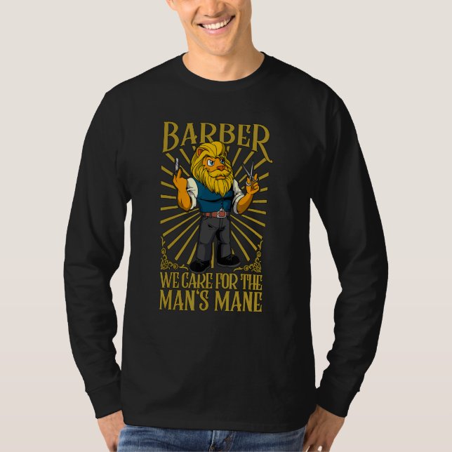 Camiseta We care for the man's mane  Barber (Anverso)
