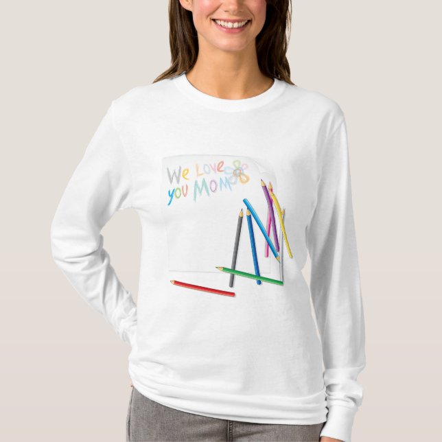 Camiseta We Love You Mom Hand-Drawn Crayon Art (Anverso)