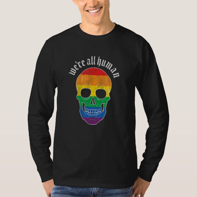 Camiseta We re All Human  Gay Pride Rainbow Skull  Grunge (Anverso)