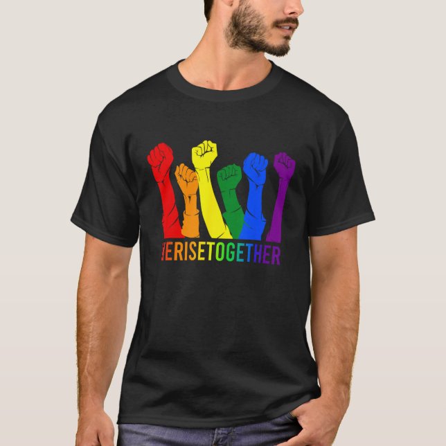 Camiseta We Rise Together LGBT Gay Pride Support LGBTQ (Anverso)