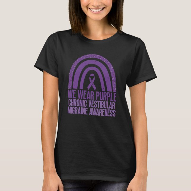 Camiseta We Wear Purple Migraine Awareness In Cool Rainbow  (Anverso)