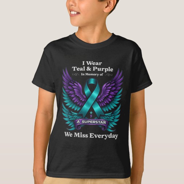 Camiseta Wear Teal &amp; Purple In Memory Of A Loved One Aw (Anverso)