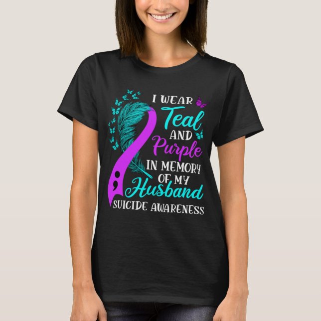 Camiseta Wear Teal Purple In Memory Of My Husnd Suicide Awa (Anverso)