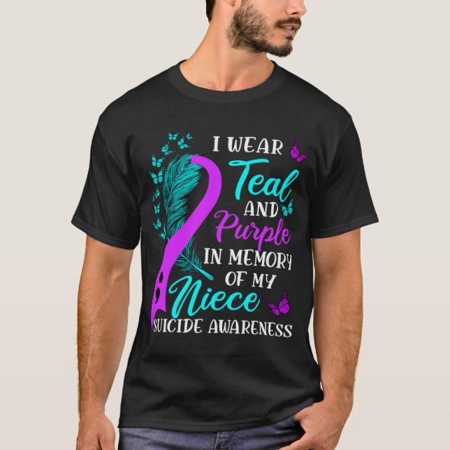 Camiseta Wear Teal Purple In Memory Of My Niece Suicide Awa (Anverso)