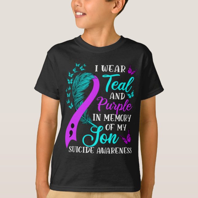 Camiseta Wear Teal Purple In Memory Of My Son Suicide Aware (Anverso)