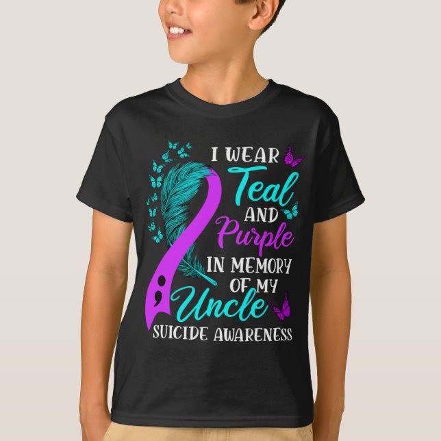 Camiseta Wear Teal Purple In Memory Of My Uncle Suicide Awa (Anverso)