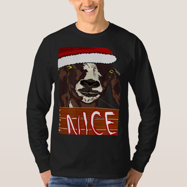 Camiseta Wearing Santa Hat Nice Sign Christmas Goat (Anverso)