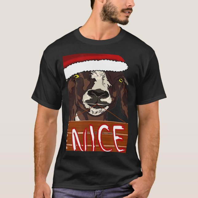 Camiseta Wearing Santa Hat Nice Sign Christmas Goat (Anverso)