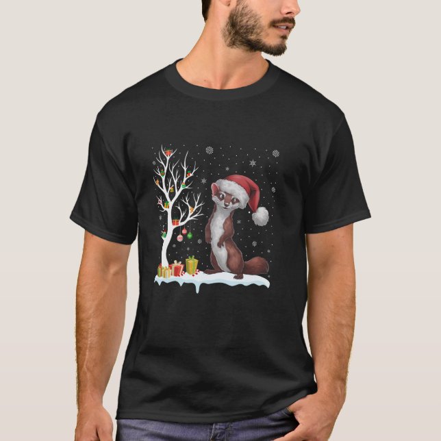 Camiseta Weasel Santa Hat Navidades de luz de árbol festivo (Anverso)