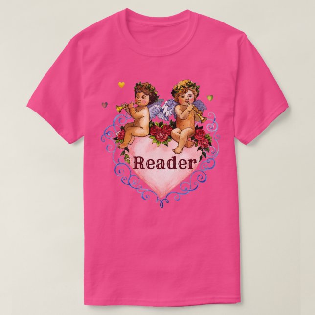 Camiseta Wedding party gift reader angels cherubs heart blu (Diseño del anverso)