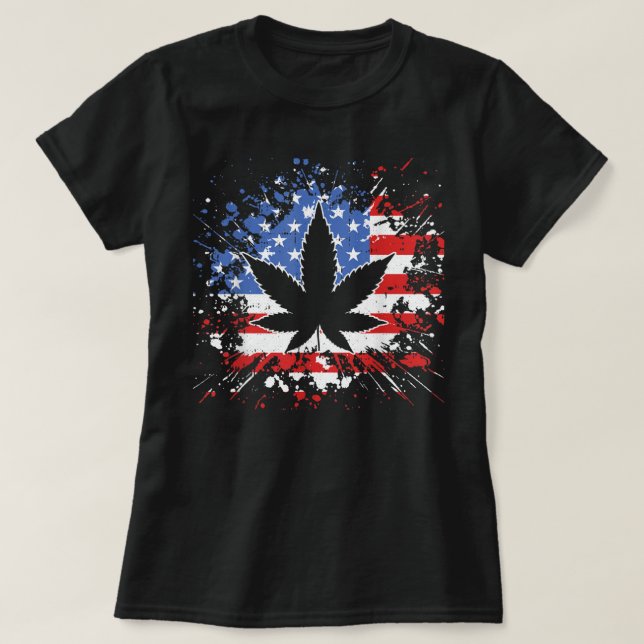 Camiseta Weed Bandera Estadounidense 4 De Julio Marjuana Pa (Diseño del anverso)