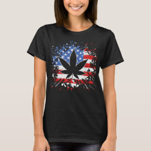 Camiseta Weed Bandera Estadounidense 4 De Julio Marjuana Pa