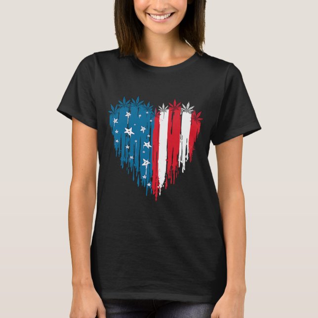 Camiseta Weed Heart US Flag 4 de julio (Anverso)
