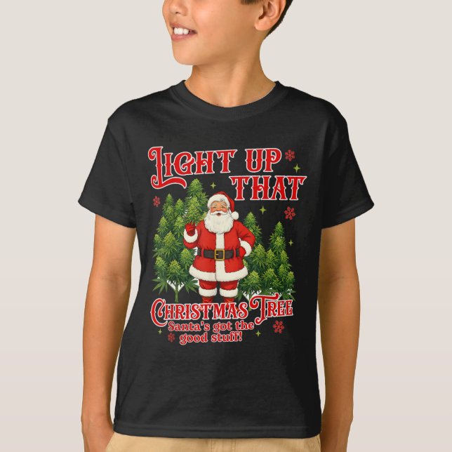 Camiseta Weed Lover Smoking Light Up Christmas Tree  (Anverso)