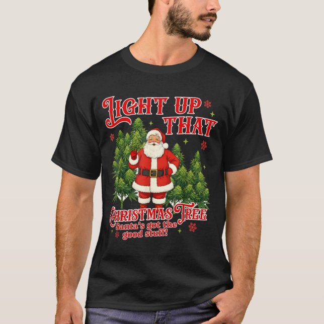 Camiseta Weed Lover Smoking Light Up Christmas Tree  (Anverso)