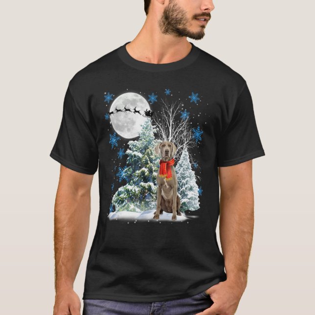 Camiseta Weimaraner Bajo La Luna Navidades De Nieve Pajama (Anverso)