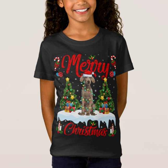 Camiseta Weimaraner Dog Lights Xmas Tree Santa Weimaraner C (Anverso)