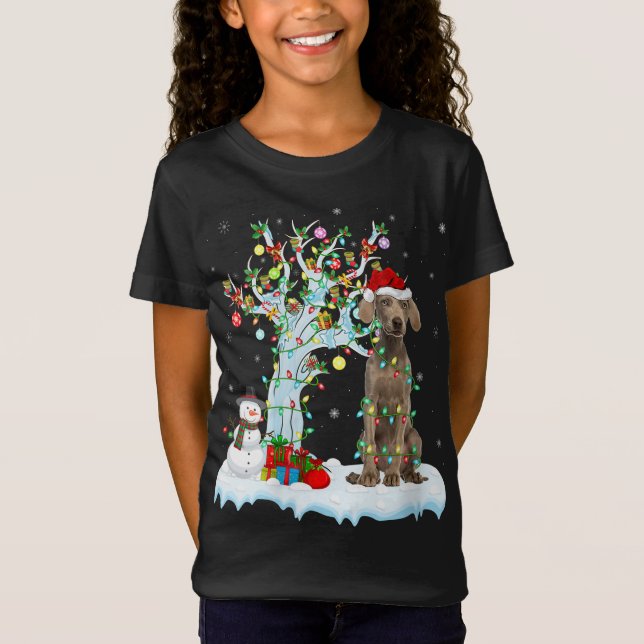 Camiseta Weimaraner Dog Xmas Tree Lighting Santa Weimaraner (Anverso)