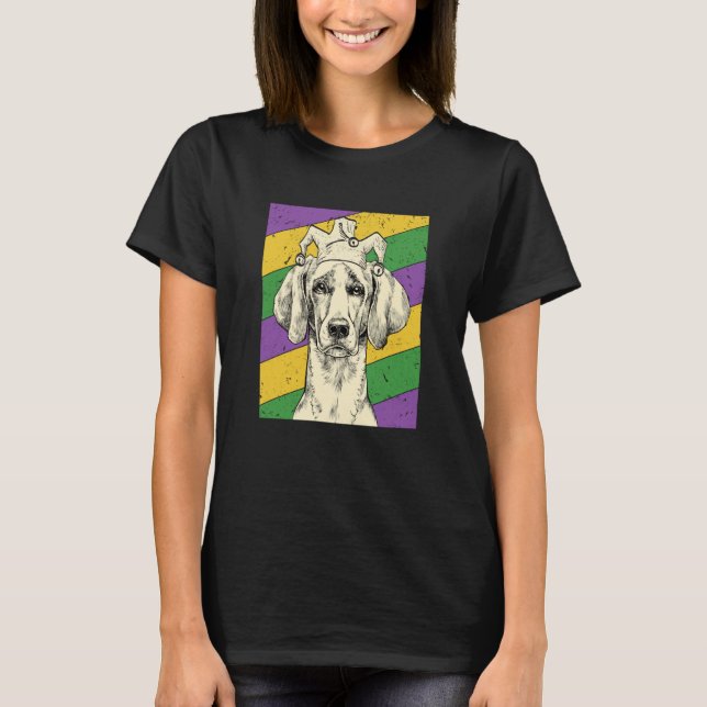Camiseta Weimaraner Jester Mardi Gras Dog Mom or Dad (Anverso)