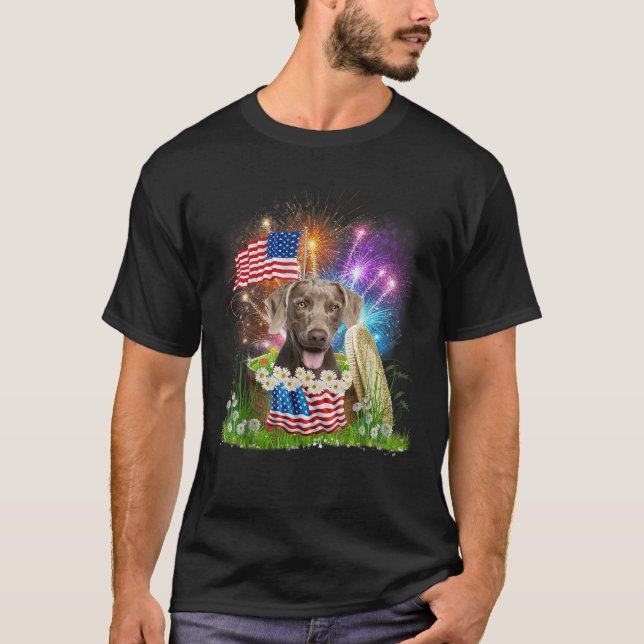 Camiseta Weimaraner Patriotic American Flag Fireworks 4O (Anverso)