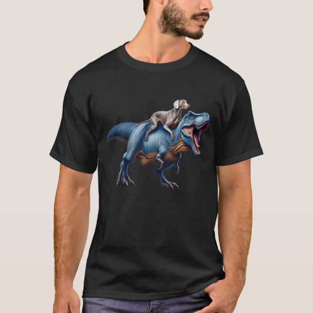Camiseta Weimaraner Riding Dinosaur Lover (Anverso)