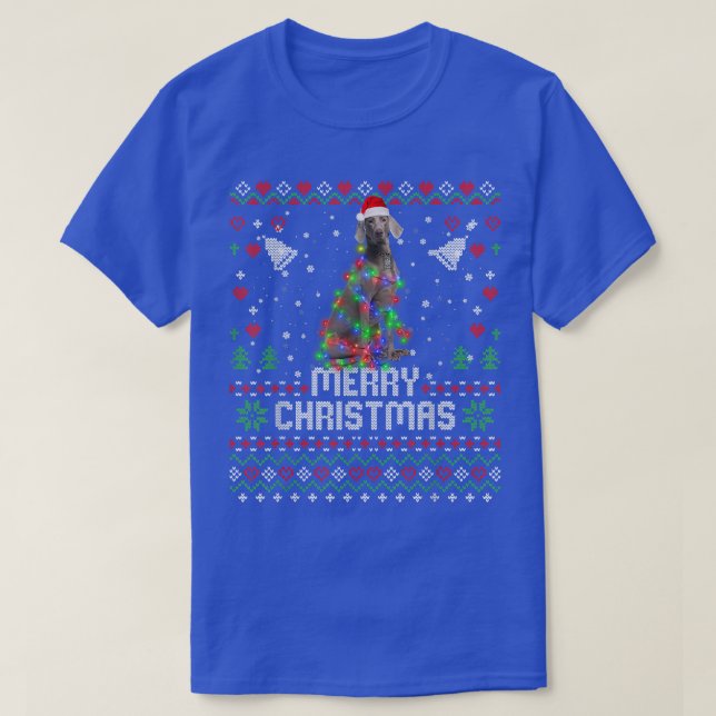Camiseta Weimaraner Santa Hat Perro Árbol de Navidad Ilumin (Diseño del anverso)