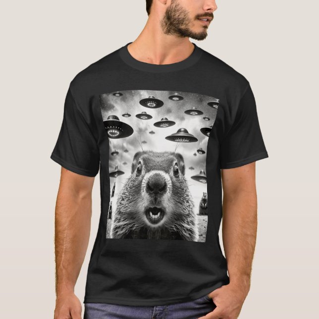 Camiseta Weird Groundhogs Selfie With Alien Ufo Funny Groun (Anverso)
