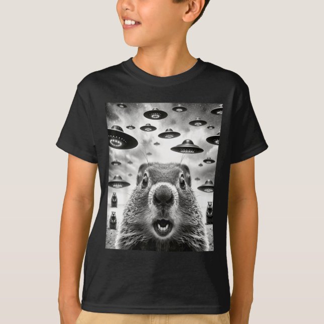Camiseta Weird Groundhogs Selfie With Alien Ufo Funny Groun (Anverso)