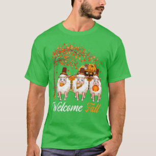 Camiseta Welcome Autumn Tree Three Sheep Farmer Pumpkins Pi