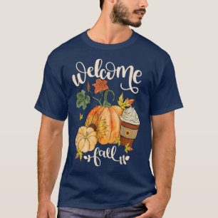 Camiseta Welcome Fall Pumpkin Sunflower Maple Leaves Thanks