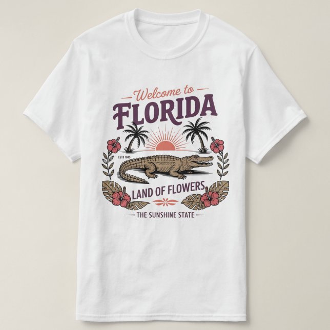 Camiseta Welcome to Florida Alligator Sunshine State Est. (Diseño del anverso)