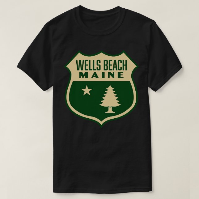 Camiseta Wells Beach Maine Retro Pine Tree Shield Tan (Diseño del anverso)