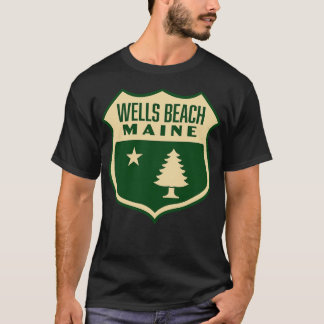 Camiseta Wells Beach Maine Retro Pine Tree Shield Tan