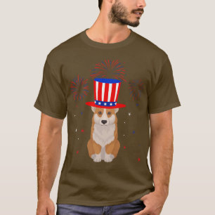 Camiseta Welsh Corgi Red White Blue Fireworks Decor 4th Of