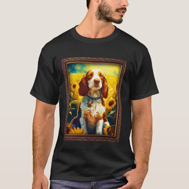 Camiseta Welsh Springer Spaniel Painting Sunflower Flower M (Anverso)