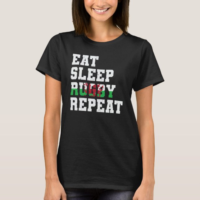 Camiseta Welsh Wales Eat Sleep Rugby Repeat (Anverso)