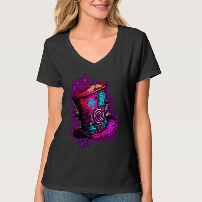 Camiseta We're All Mad Here Pink Steampunk Alice In Wonderl (Anverso)