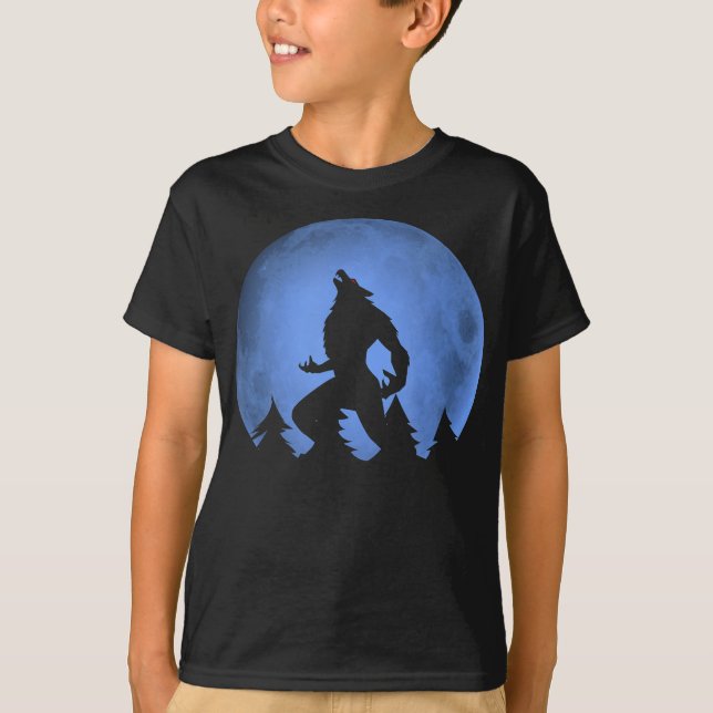 Camiseta Werewolf Blue Moon wolf luna llena en Halloween (Anverso)