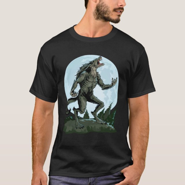 Camiseta Werewolf Howling At The Moon Creepy Wolf Full Moon (Anverso)