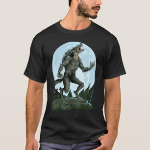 Camiseta Werewolf Howling En La Luna Lobo Crepústico Lleno 