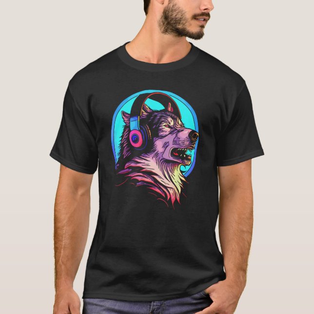 Camiseta Werewolf Howling Wolf 80 con audífonos Retro Mu (Anverso)