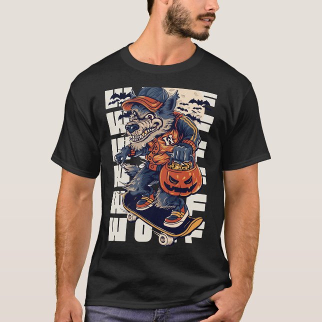 Camiseta Werewolf ilustrado de la Marina Beige Negra (Anverso)